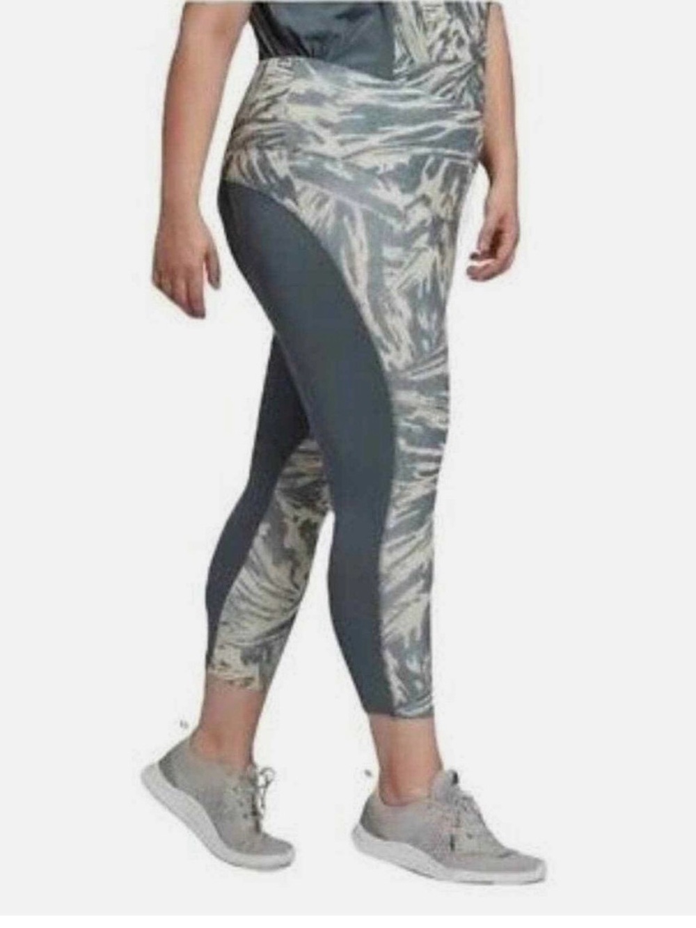 adidas Primegreen High-Waist Leggings in Sage Green and Cream 3XL